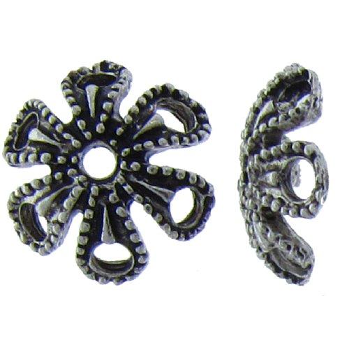 Pewter, 15.2mm Width by 15.1mm Length by 4.7mm Height, Textured Flower Bead Cap. Quantity Per Pack: 20 Pieces.