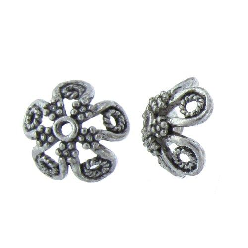 Pewter, 16.3mm Width by 16.3mm Length by 8.7mm Height, Textured Flower Bead Cap. Quantity Per Pack: 18 Pieces.