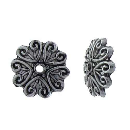 Pewter, 11.3mm Width by 11.3mm Length by 2.5mm Height, Textured Flower Bead Cap. Quantity Per Pack: 82 Pieces.