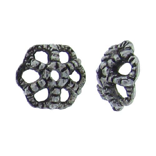 Pewter, 3.3mm Width by 9.7mm Length by 8.9mm Height, Textured Flower Bead Cap. Quantity Per Pack: 122 Pieces.