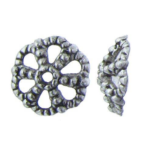 Pewter, 3.9mm Width by 12.4mm Length / Height, Beaded Texture Flower Bead Cap. Quantity Per Pack: 64 Pieces.