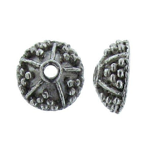Pewter, 4.7mm Width by 11.3mm Length / Height, Fancy Textured Round Bead Cap. Quantity Per Pack: 23 Pieces.