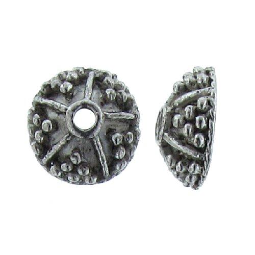 Pewter, 4.7mm Width by 11.3mm Length / Height, Fancy Textured Round Bead Cap. Quantity Per Pack: 23 Pieces.