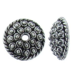Pewter, 3.1mm Width by 7.2mm Length / Height, Fancy Textured Round Bead Cap. Quantity Per Pack: 20 Pieces.