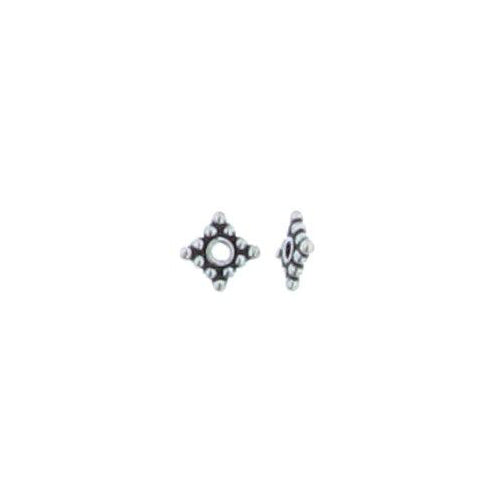 Sterling Silver, 4.9mm Width by 1.4mm Thickness, Square Daisy Bali Bali Bead. Quantity Per Pack: 50 Pieces.