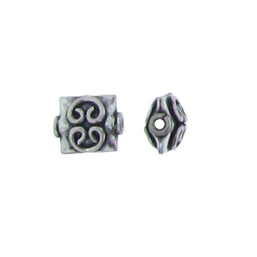 Sterling Silver Oxidized, 10.2mm Width by 5.9mm Length by 11.7mm Height, Fancy Square Bali Bead. Quantity per pack: 5 Pieces.