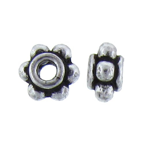 Sterling Silver, 4.2mm Width by 7.3mm Length / Height, Daisy Bali Bead. Quantity Per Pack: 52 Pieces.