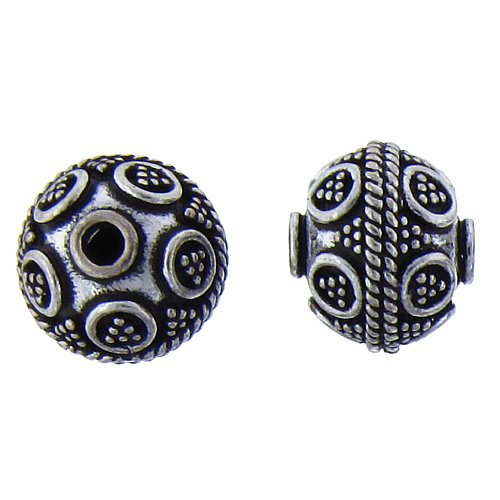 Sterling Silver, 12.0mm Width by 13.6mm Length / Height, Textured, Round Bali Bead. Quantity Per Pack: 18 Pieces.