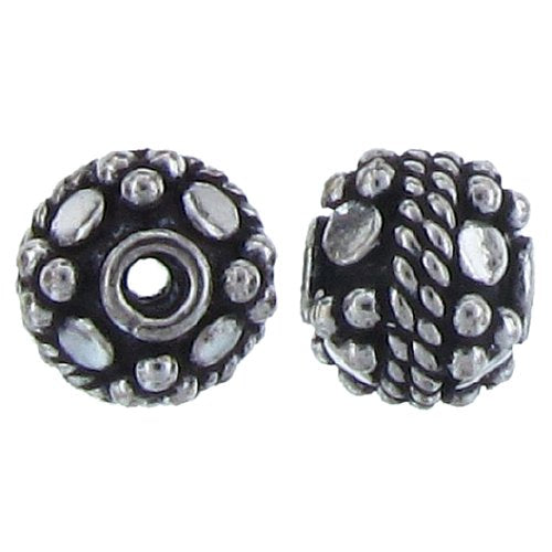 Sterling Silver, 7.5mm Width by 8.3mm Length / Height, Textured, Round Bali Bead. Quantity Per Pack: 28 Pieces.