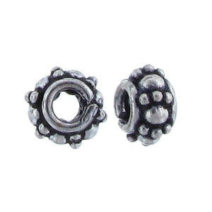 Sterling Silver, 3.9mm Width by 6.1mm Length / Height, Textured, Round Bali Bead. Quantity Per Pack: 55 Pieces.