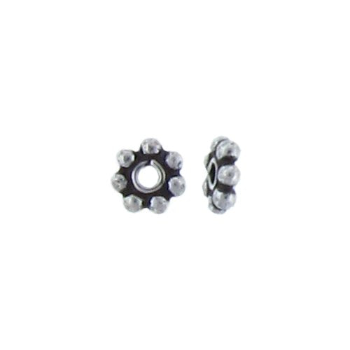 Sterling Silver, 1.3mm Width by 4.1mm Length / Height, Daisy Bali Bead. Quantity Per Pack: 100 Pieces.