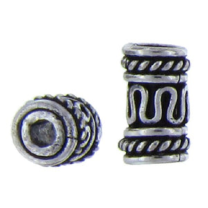 Sterling Silver, 10.9mm Width by 6.5mm Length / Height, Textured, Tube Bali Bead. Quantity Per Pack: 19 Pieces.