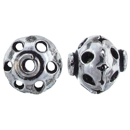 German Silver, 9.7mm Width by 9.6mm Length / Height, Round Filigree Bali Bead. Quantity Per Pack: 22 Pieces.