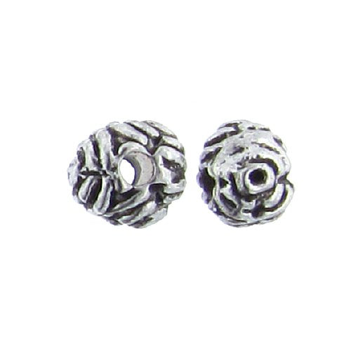 Pewter, 5.5mm Width by 6.7mm Length / Height, Round Textured Bali Bead. Quantity Per Pack: 26 Pieces.