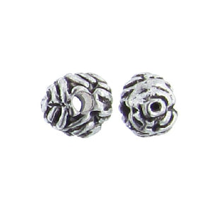 Pewter, 5.5mm Width by 6.7mm Length / Height, Round Textured Bali Bead. Quantity Per Pack: 26 Pieces.