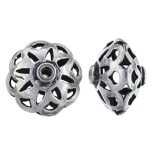 German Silver, 11.1mm Width by 14.3mm Length / Height, Round Filigree Bali Bead. Quantity Per Pack: 19 Pieces.