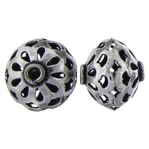 German Silver, 14.9mm Width by 16.5mm Length / Height, Round Filigree Bali Bead. Quantity Per Pack: 14 Pieces.