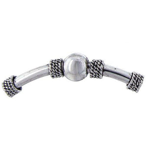 Pewter, 60.3mm Width by 6.7mm Length / Height, Textured, Curved Tube Bali Bead with 9.8mm Loose Round Bead in Center. Quantity Per Pack: 2 Pieces.
