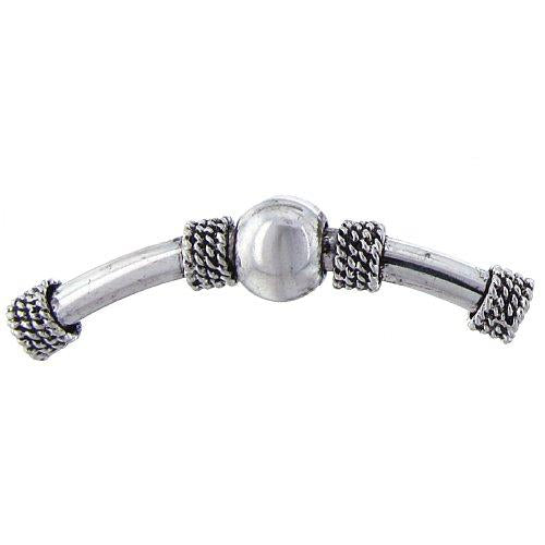 Pewter, 60.3mm Width by 6.7mm Length / Height, Textured, Curved Tube Bali Bead with 9.8mm Loose Round Bead in Center. Quantity Per Pack: 2 Pieces.