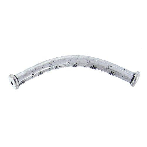 Pewter, 48.1mm Width by 6.2mm Length / Height, Stamped Curved Tube Bali Bead. Quantity Per Pack: 2 Pieces.