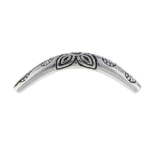 Pewter, 32.8mm Width by 4.0mm Length / Height, Stamped Curved Tube Bali Bead. Quantity Per Pack: 4 Pieces.
