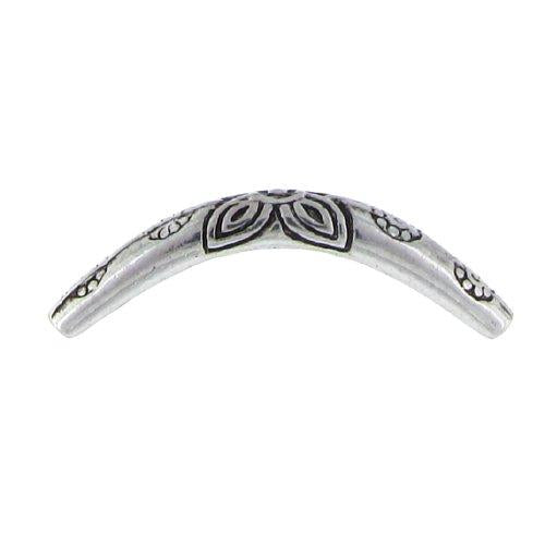 Pewter, 32.8mm Width by 4.0mm Length / Height, Stamped Curved Tube Bali Bead. Quantity Per Pack: 4 Pieces.