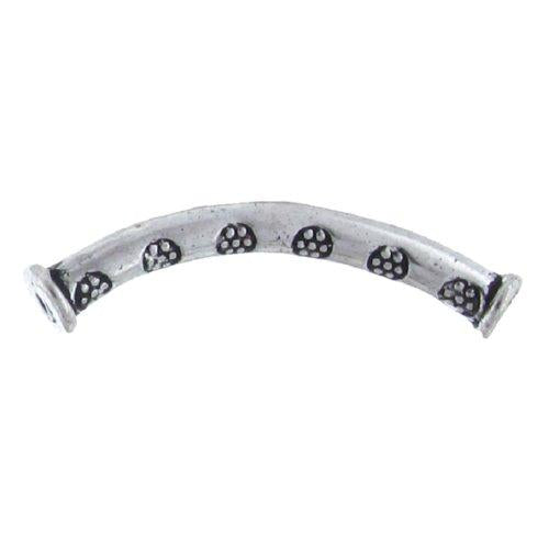 Pewter, 29.7mm Width by 4.7mm Length / Height, Stamped Curved Tube Bali Bead. Quantity Per Pack: 6 Pieces.