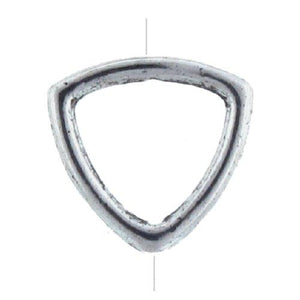 Pewter, 14.5mm Width by 15.2mm Length by 1.9mm Thickness, Triangle Shaped Flat Bead with two strand holes. Quantity Per Pack: 52 Pieces.