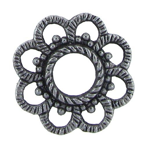 Pewter, 22.1mm Width by 25.7mm Length by 2.8mm Thickness, Textured Flower Shaped Flat Bead. Quantity Per Pack: 18 Pieces.