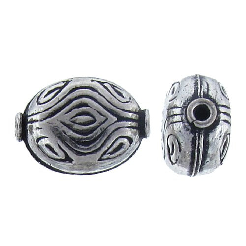 Sterling Silver, 17.1mm Width by 8.5mm Length by 12.5mm Thickness, Stamped Oval Bead. Quantity Per Pack: 12 Pieces.