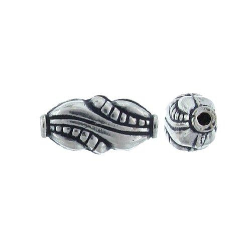 Sterling Silver, 16.4mm Width by 8.1mm Length by 6.2mm Thickness, Textured Filigree Oval Bead. Quantity Per Pack: 12 Pieces.