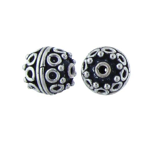 Sterling Silver Oxidized, 11.3mm Width by 11.5mm Length / Height, Fancy Round Bali Bead. Quantity Per Pack: 5 Pieces.