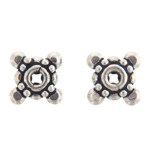 Sterling Silver, 8.5mm Width by 4.6mm Thickness, Square Daisy Bali Bead.Quantity Per Pack: 43 Pieces.