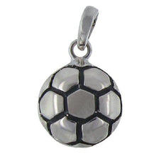 Load image into Gallery viewer, Sterling Silver Oxidized, 12.2mm Width by 5.1mm Length by 15.5mm Height, Soccer Ball Pendant. Quantity Per Pack: 1 Piece.
