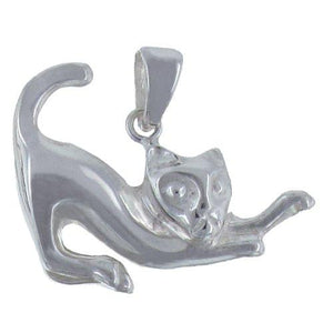 Sterling Silver, 23.5mm Width by 4.9mm Length by 20.3mm Height, Crouching Cat Pendant. Quantity Per Pack: 1 Piece.