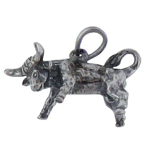 Sterling Silver Oxidized, 22.3mm Width by 9.6mm Length by 12.3mm Height, Bull Pendant. Quantity Per Pack: 1 Piece.