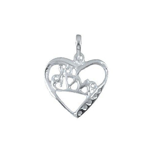 Sterling Silver, 18.3mm Width by 2.9mm Length by 19.4mm Height, "Love" Heart Pendant with Five 1.4mm CZs. Quantity Per Pack: 1 Piece.