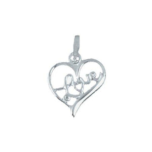 Sterling Silver, 17.0mm Width by 2.3mm Length by 19.6mm Height, "Love" Heart Pendant. Quantity Per Pack: 1 Piece.