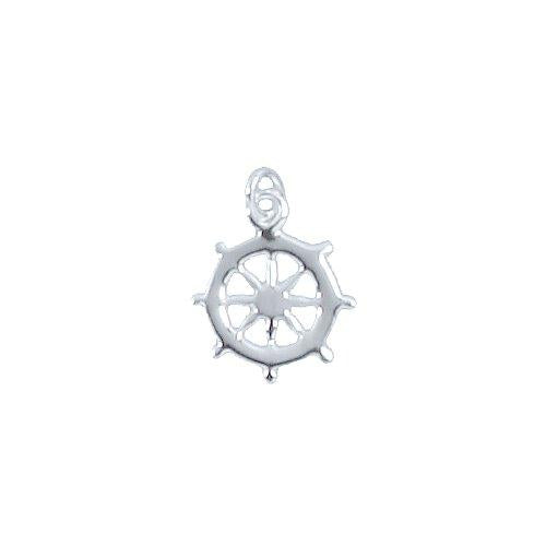 Sterling Silver, 12.8mm Width by 0.82mm Length by 15.3mm Height, Ship Wheel Charm. Quantity Per Pack: 4 Pieces.