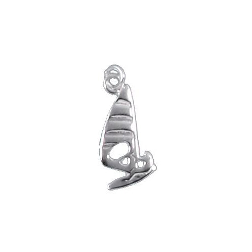 Sterling Silver, 8.5mm Width by 1.0mm Length by 17.8mm Height, Surfer on Surfboard with Sail Charm. Quantity Per Pack: 4 Pieces.