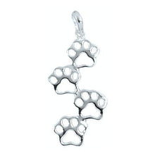 Load image into Gallery viewer, Sterling Silver, 17.3mm Width by 1.7mm Length by 33.2mm Height, Paw Prints Charm. Quantity Per Pack: 2 Pieces.
