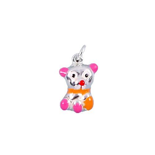 Sterling Silver Enamel, 10.8mm Width by 7.7mm Length by 16.5mm Height, Teddy Bear Charm. Quantity Per Pack: 2 Pieces.