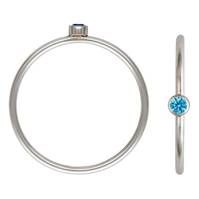Sterling Silver, Size 5, 18.0 Gauge, 17.6mm Width / Height, Stacking Ring with 2.5mm Swiss Blue CZ. Quantity per pack: 1 Piece.