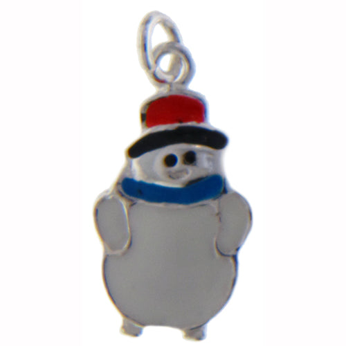 Sterling Silver, 12.3mm Width by 2.3mm Length by 22.2mm Height, Enamel Snowman Charm. Quantity Per Pack: 1 Piece.