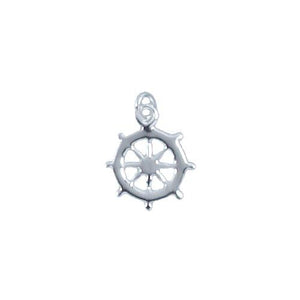 Sterling Silver, 8.5mm Width by 0.7mm Length by 12.8mm Height, Ship Wheel Charm. Quantity Per Pack: 6 Pieces.