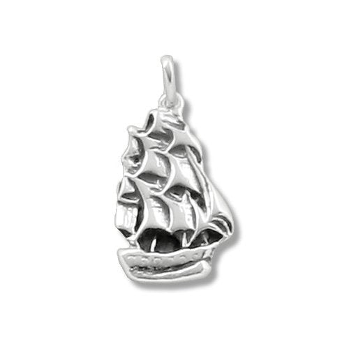 Sterling Silver Oxidized, 14.7mm Width by 2.3mm Length by 23.9mm Height, Boat Pendant. Quantity Per Pack: 1 Piece.