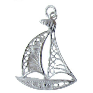 Sterling Silver, 17.6mm Width by 1.6mm Length by 23.9mm Height, Filigree Sailboat Charm. Quantity Per Pack: 2 Pieces.