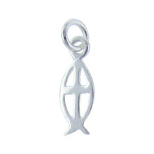 Load image into Gallery viewer, Sterling Silver, 4.4mm Width by 0.66mm Length by 12.0mm Height, Ichthys (also Ichthus or Ikhthus) Charm. Quantity Per Pack: 2 Pieces.
