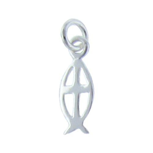 Sterling Silver, 4.4mm Width by 0.66mm Length by 12.0mm Height, Ichthys (also Ichthus or Ikhthus) Charm. Quantity Per Pack: 2 Pieces.