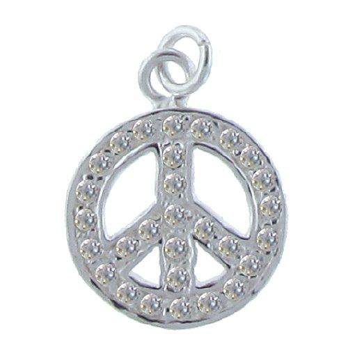 Sterling Silver, 12.8mm Width by 1.4mm Length by 12.8mm Height, Peace Sign With CZ, Charm. Quantity Per Pack: 1 Piece.